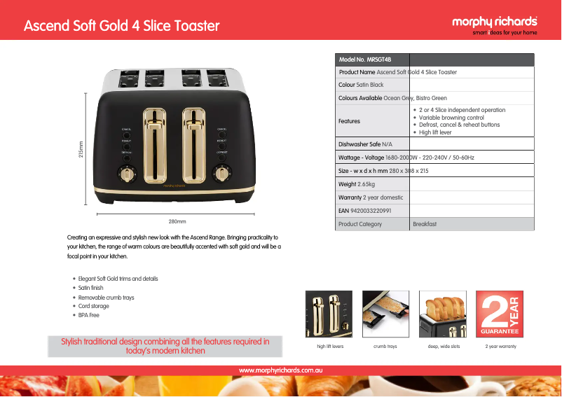 Page 1 de la notice Fiche technique Morphy Richards MRSGT4B