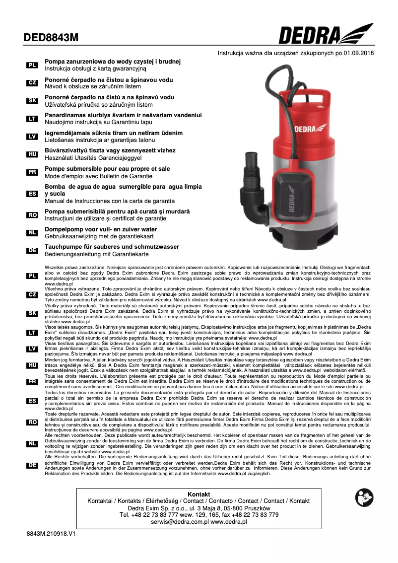 Page 1 de la notice Manuel utilisateur DEDRA DED8843M