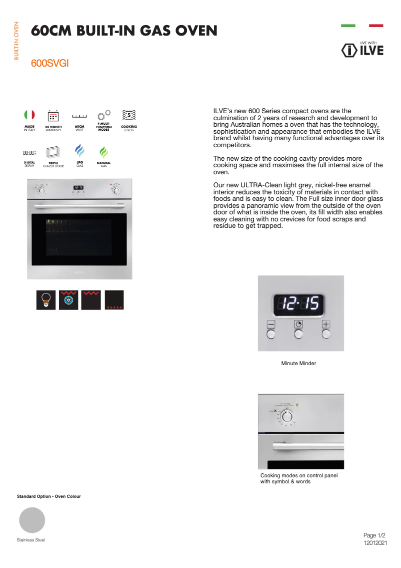 Page 1 de la notice Fiche technique Ilve 600SVGI