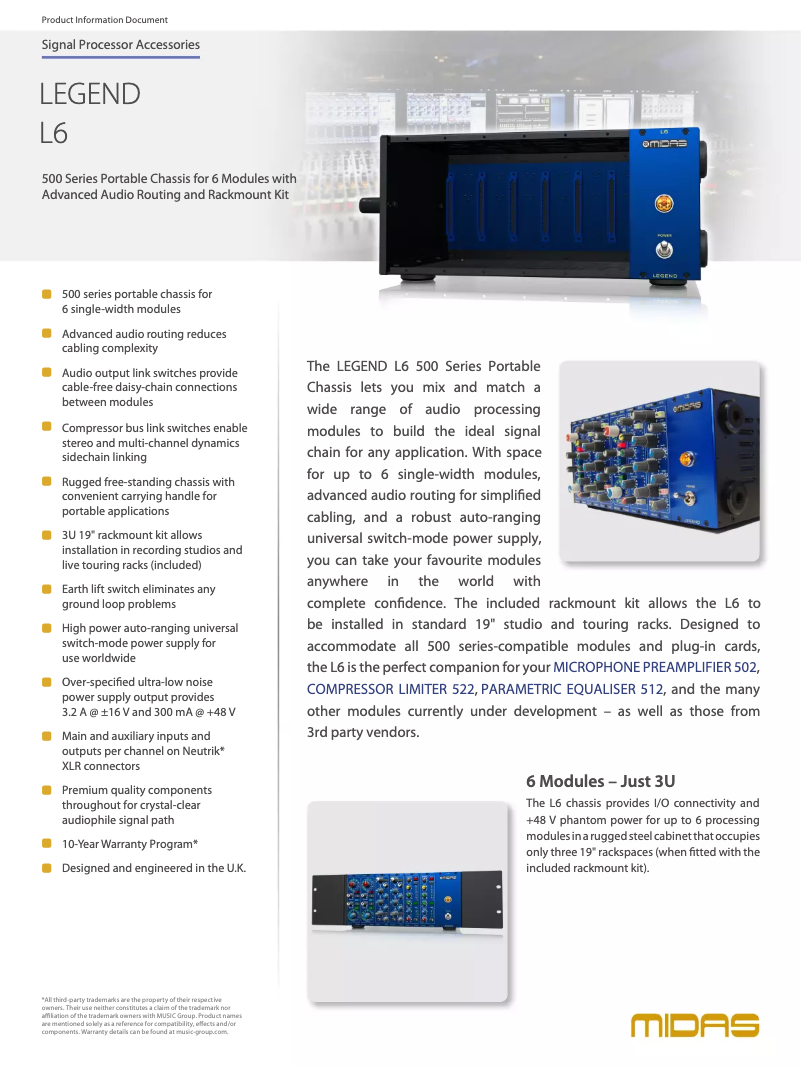 Page 1 of the manual Technical Sheet Midas Legend L6