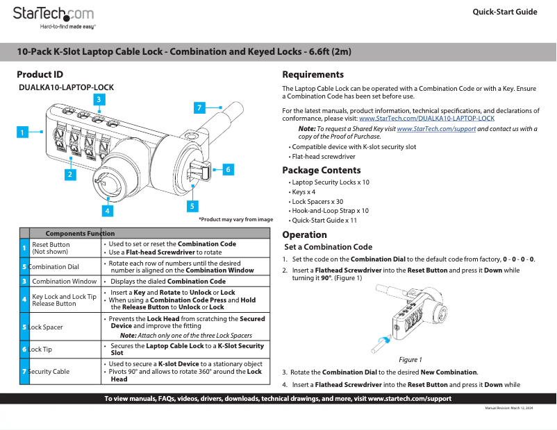Page 1 de la notice Manuel utilisateur StarTech.com DUALKA10-LAPTOP-LOCK