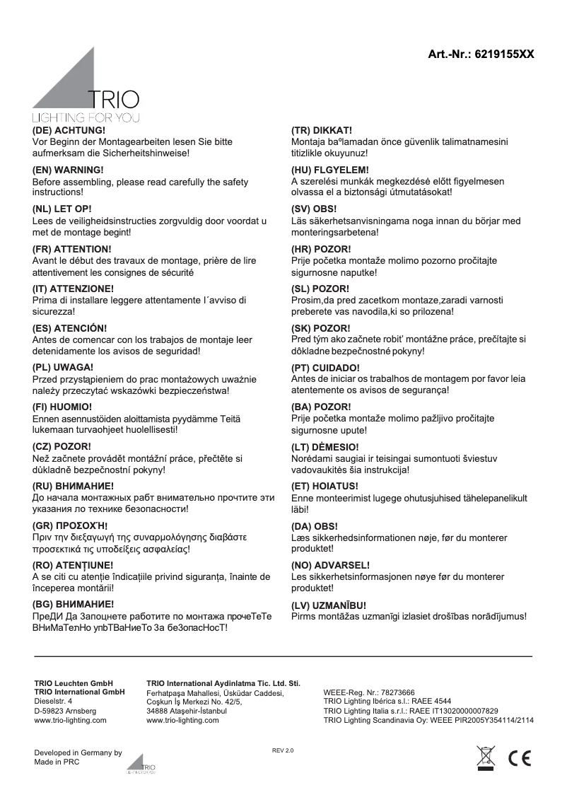 Page 1 de la notice Manuel utilisateur Trio Lighting Lugano 621915511