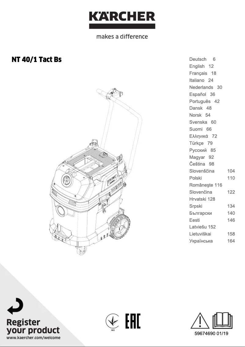 Page 1 de la notice Manuel utilisateur Kärcher NT 40/1 Tact Bs