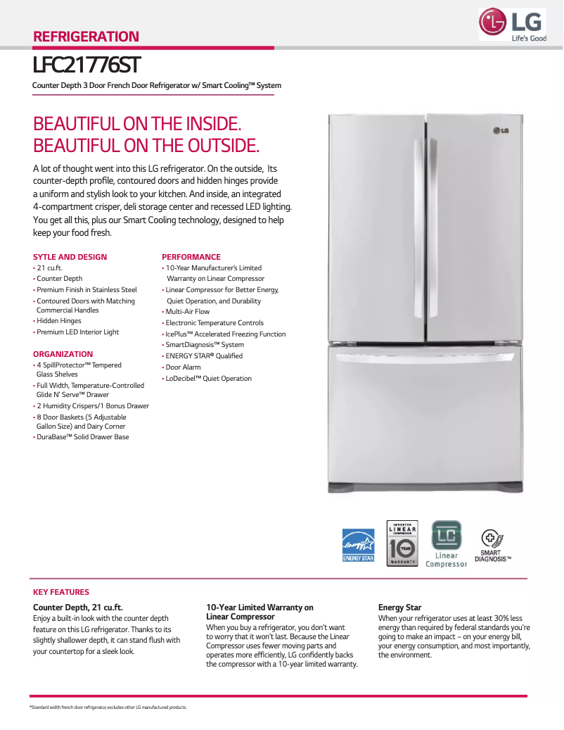 Page 1 de la notice Fiche technique LG LFC21776ST