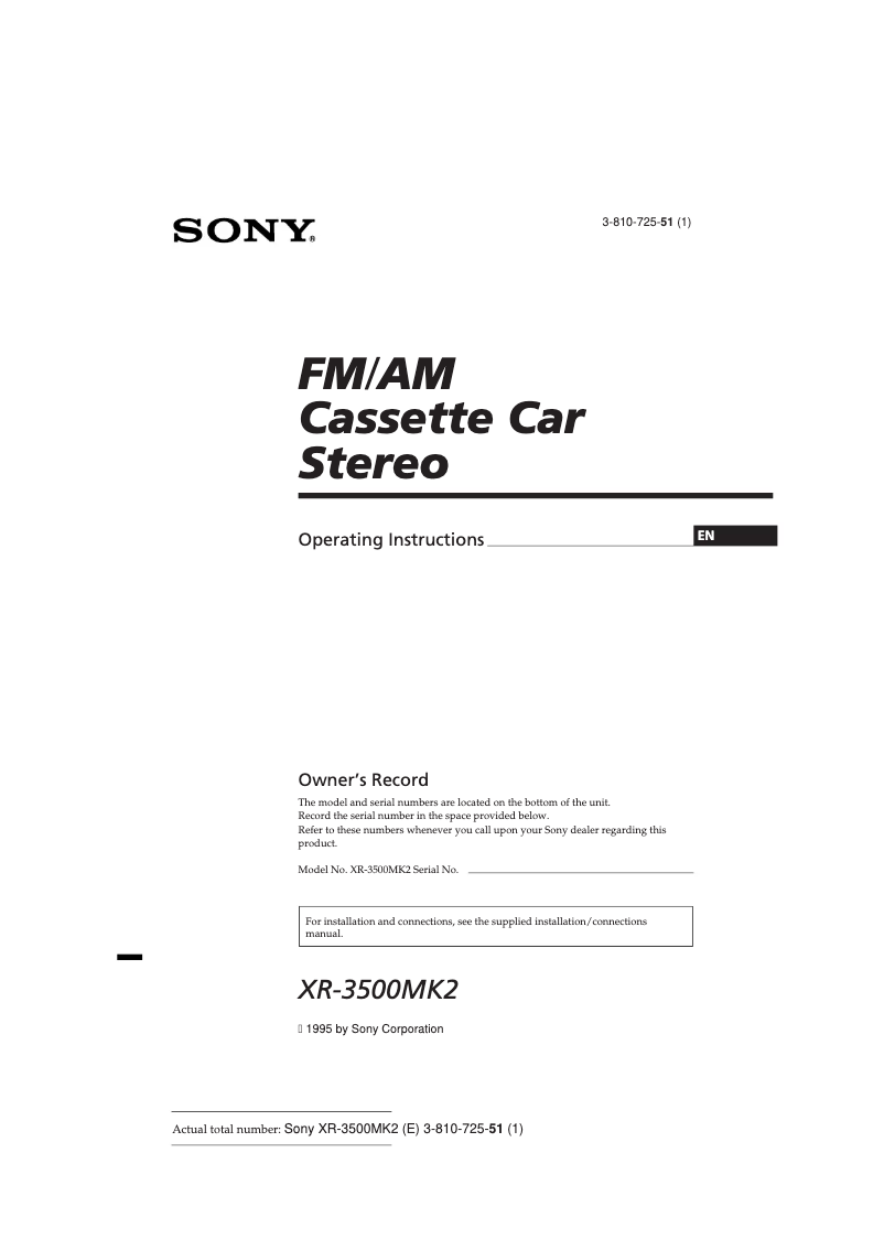 Page 1 de la notice Manuel utilisateur Sony XR-3500MK2