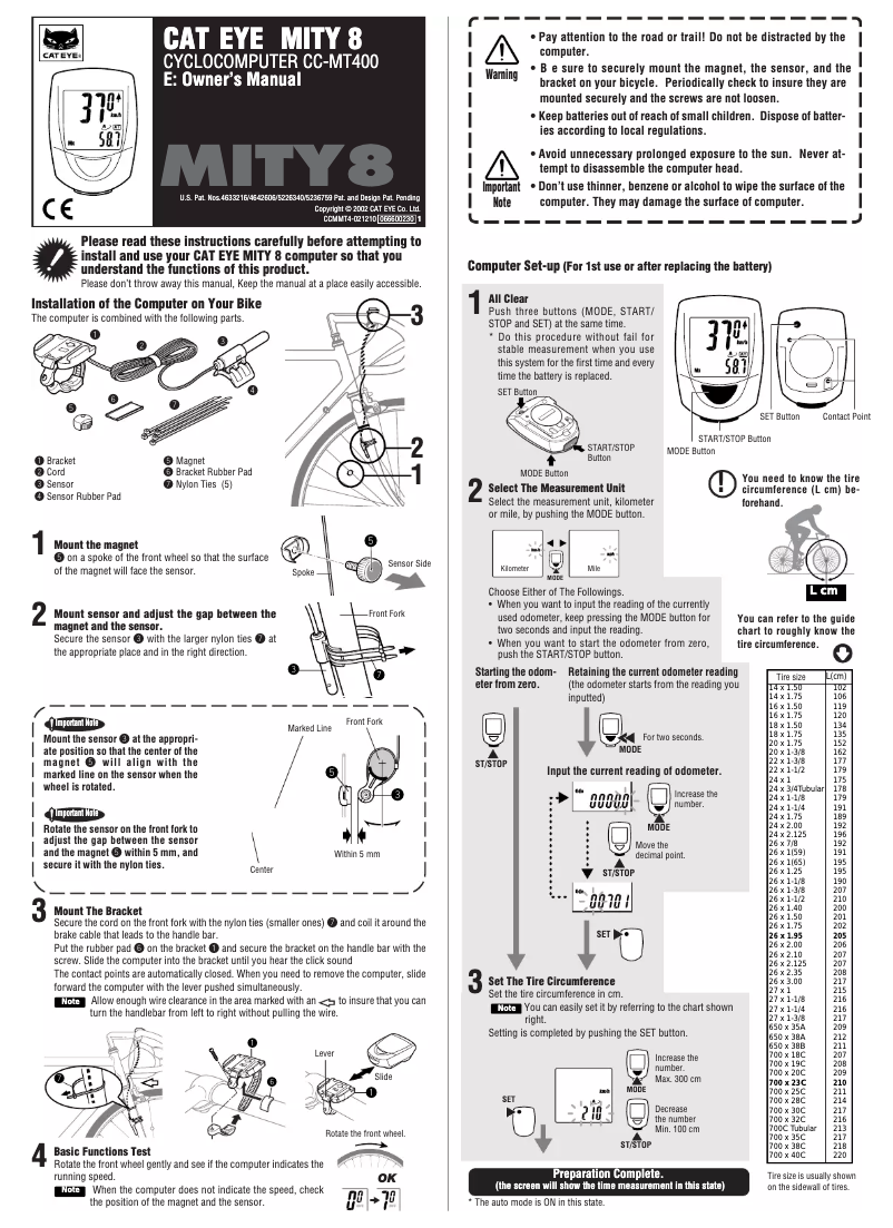 Page 1 of the manual User Manual Cateye Mity 8 CC-MT400