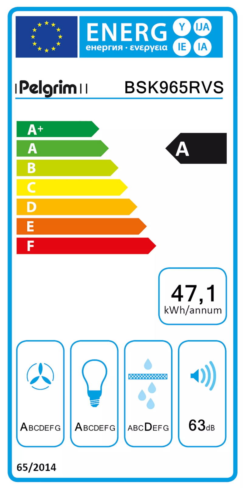 Page 1 of the manual Energy Label Pelgrim BSK965RVS