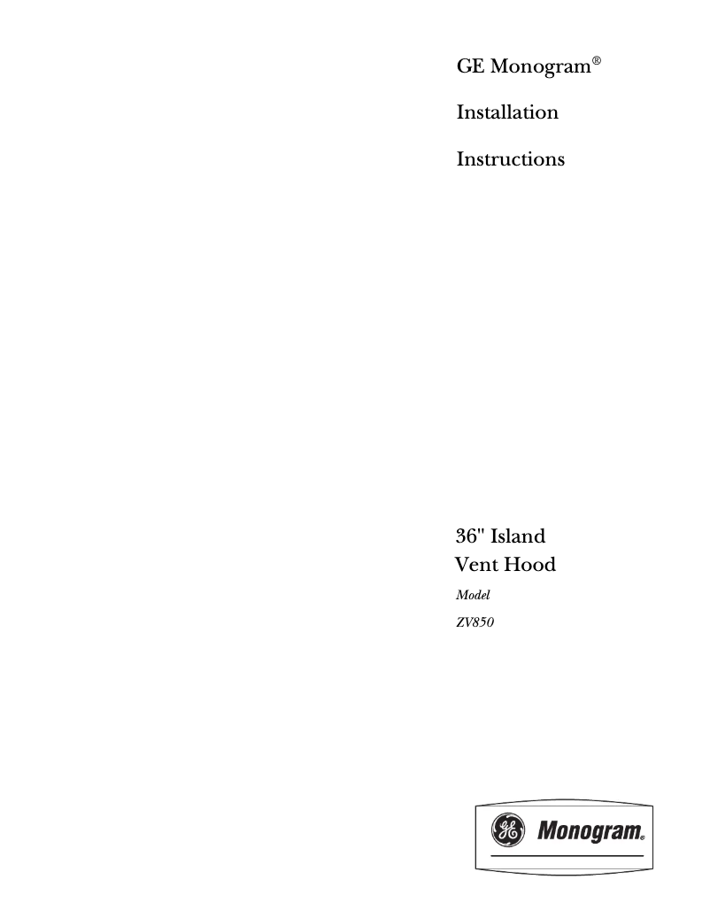 Page n°1 - Guide d'installation GE ZV850SB