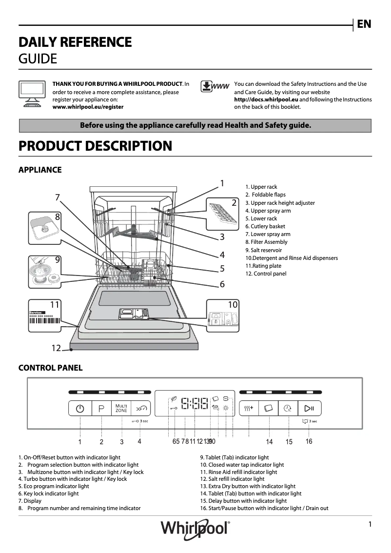 Page 1 de la notice Manuel utilisateur Whirlpool WFO 3C23 6 X