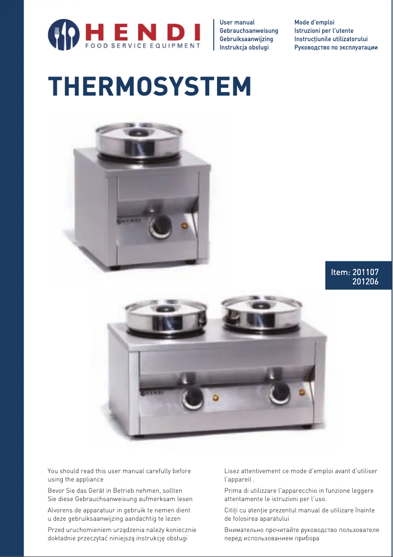 Page 1 de la notice Manuel utilisateur Hendi 201107