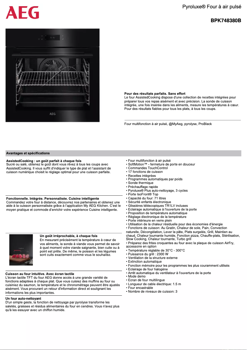 Page 1 de la notice Fiche technique AEG BPK748380B
