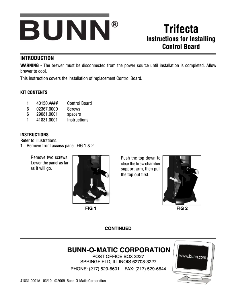 Page 1 de la notice Manuel utilisateur Bunn Trifecta