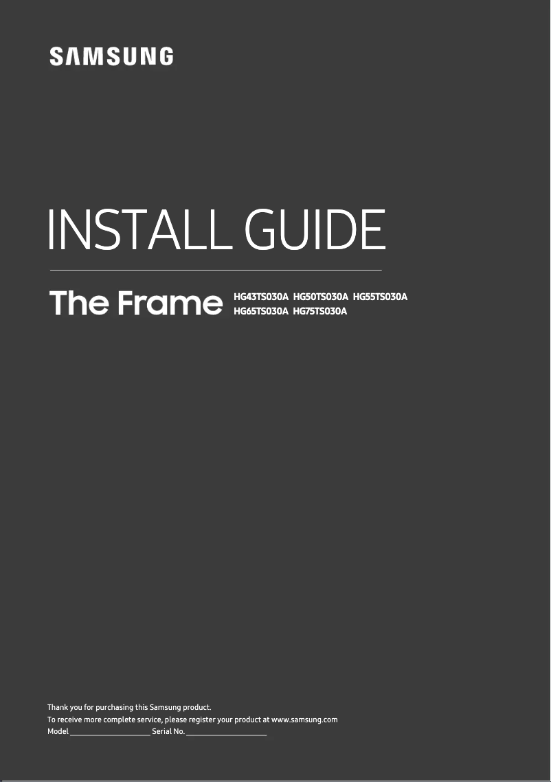 Page 1 de la notice Guide d'installation Samsung HG65TS030AK
