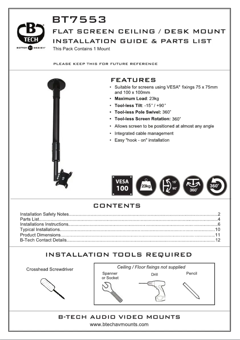 Page 1 of the manual User Manual B-Tech BT7553
