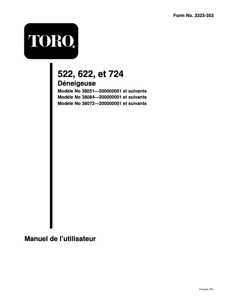 Page 1 de la notice Manuel utilisateur Toro 38072