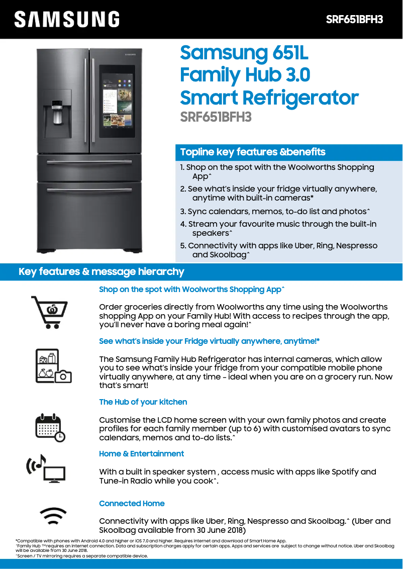 Page 1 de la notice Fiche technique Samsung SRF651BFH3