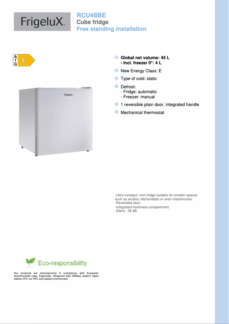 Página 1 del manual Ficha técnica FrigeluX CCO202BE