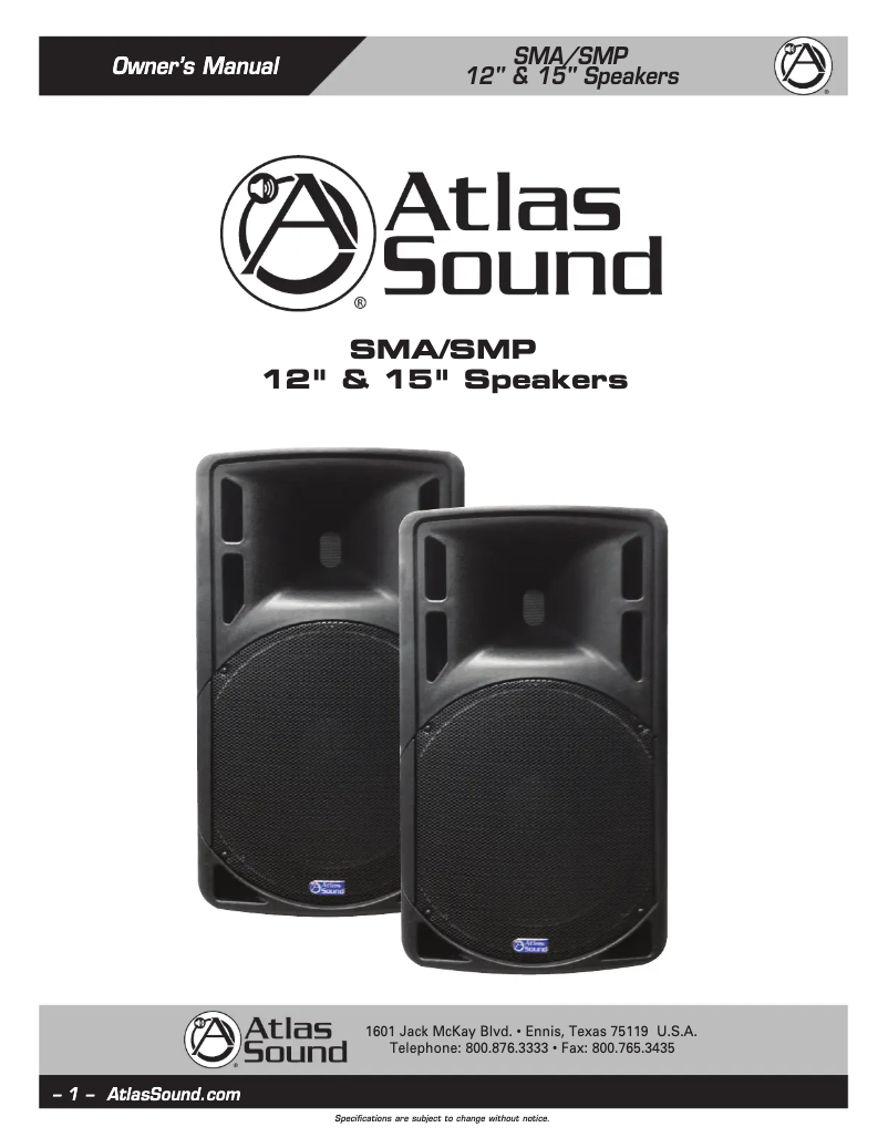Page 1 de la notice Manuel utilisateur Atlas Sound SMA-12