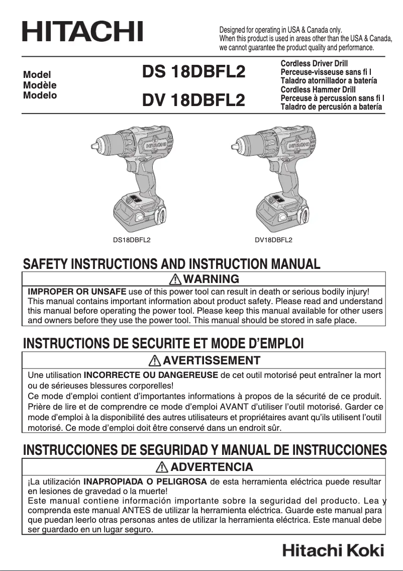 Page 1 of the manual User Manual Metabo DV18DBFL2