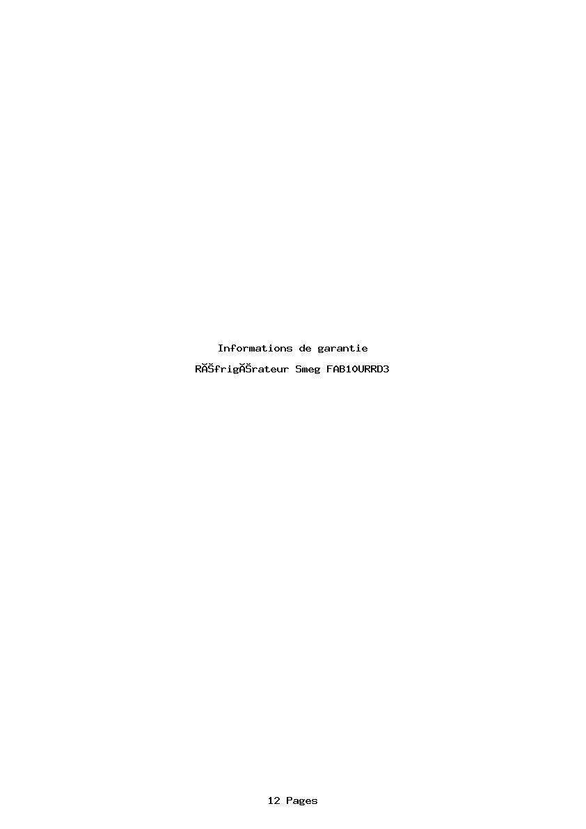 Page 1 de la notice Informations de garantie Smeg FAB10URRD3