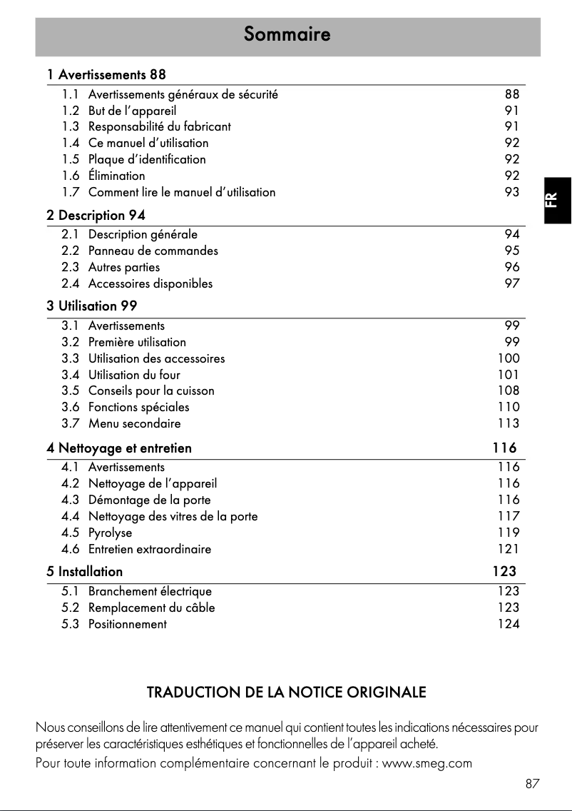 Page 1 de la notice Manuel utilisateur Smeg SFP6401TVB