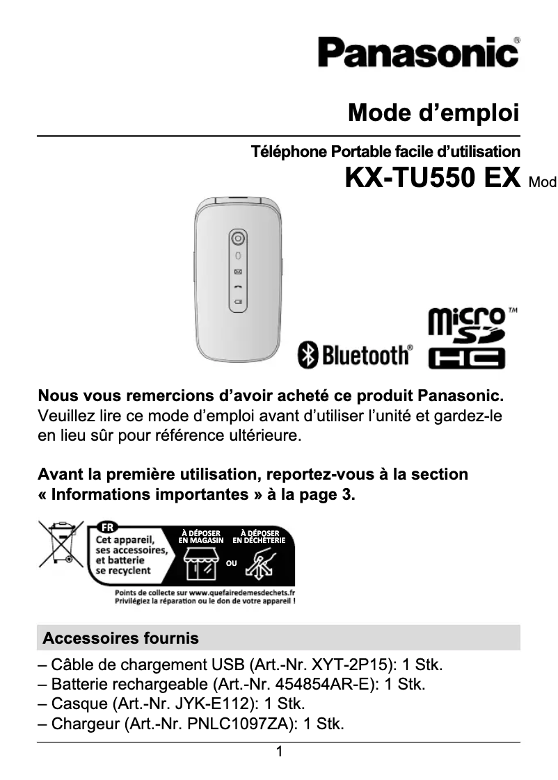 Página 1 del manual Manual de usuario Panasonic KX-TU550