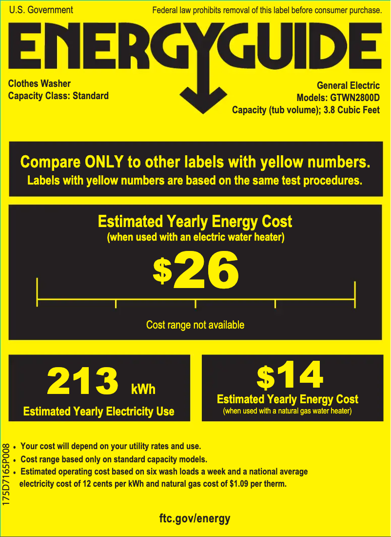 Page n°1 - Label énergétique GE GTWN2800DWW
