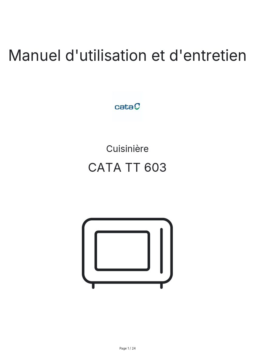 Page 1 de la notice Manuel d'utilisation et d'entretien CATA TT 603