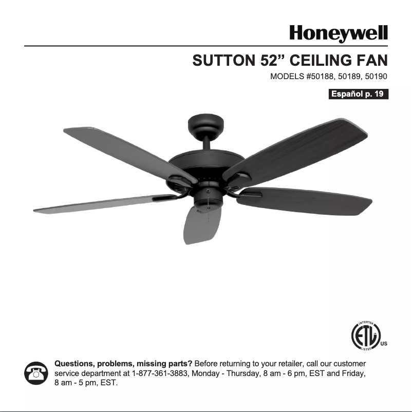 Page 1 de la notice Manuel utilisateur Honeywell Sutton 50188