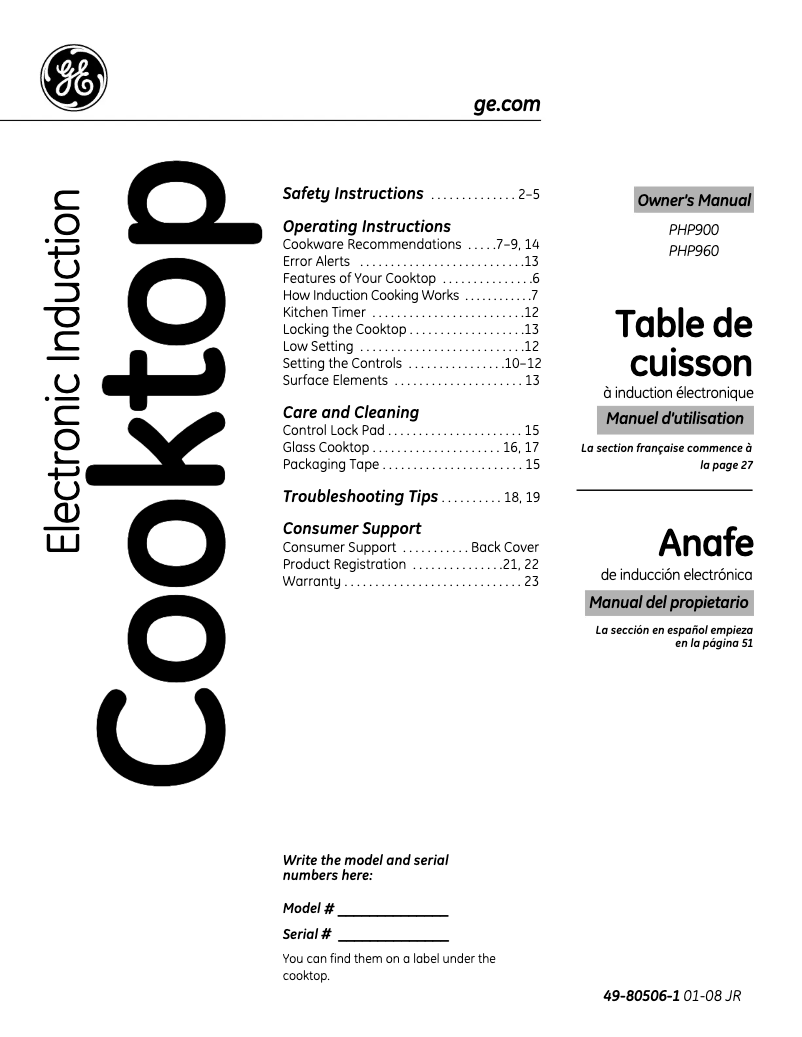 Página 1 del manual Manual de instrucciones GE Profile PHP900DMBB