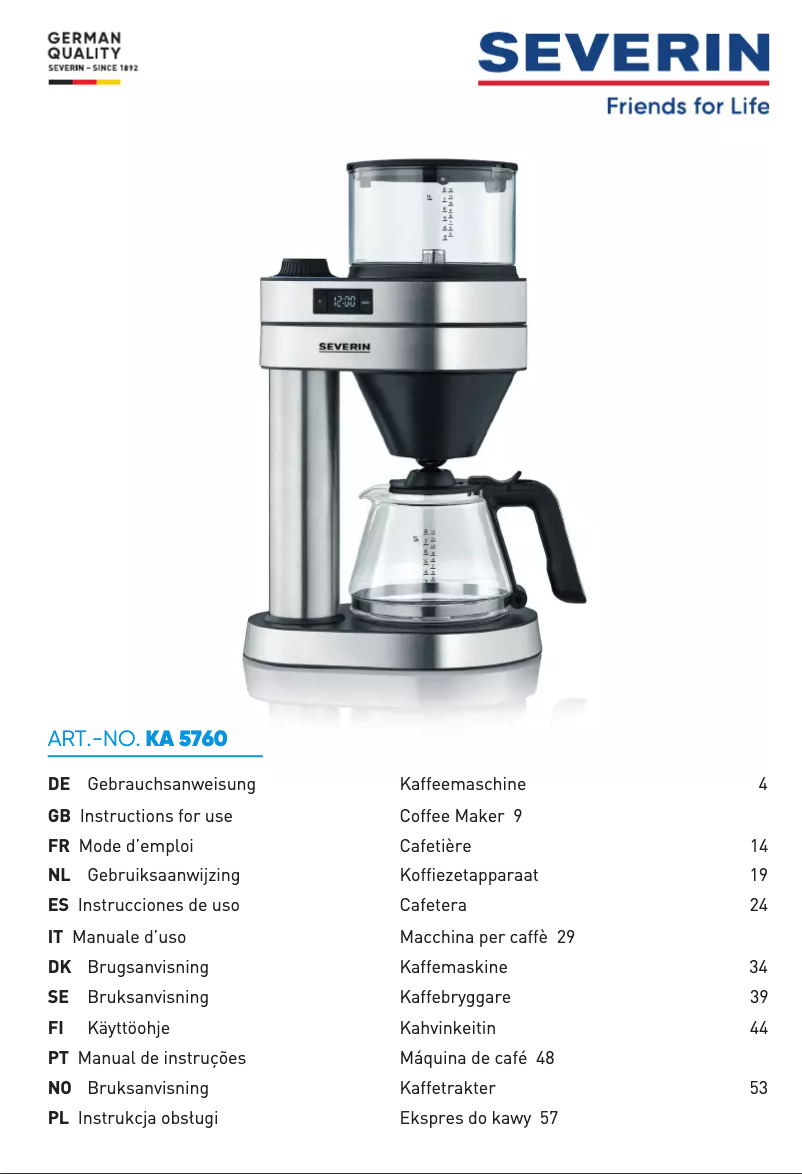 Page 1 de la notice Manuel utilisateur Severin KA 5760