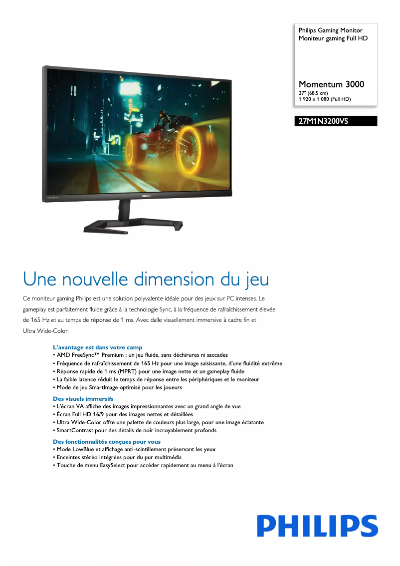 Page n°1 - Fiche technique Philips 27M1N3200VS