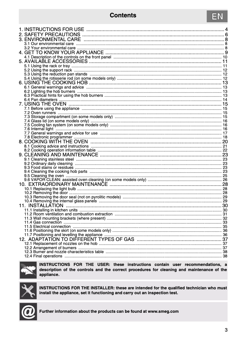 Page 1 de la notice Manuel utilisateur Smeg SUK61MBL8