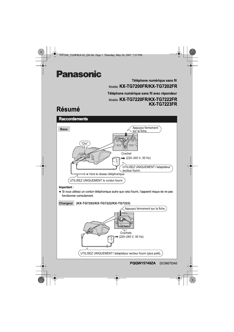 Imagen de la primera página del manual del dispositivo KX-TG7220FR