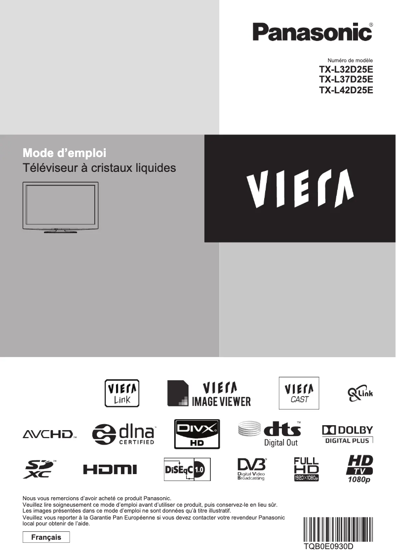Page 1 of the manual User Manual Panasonic Viera TX-L42D25E