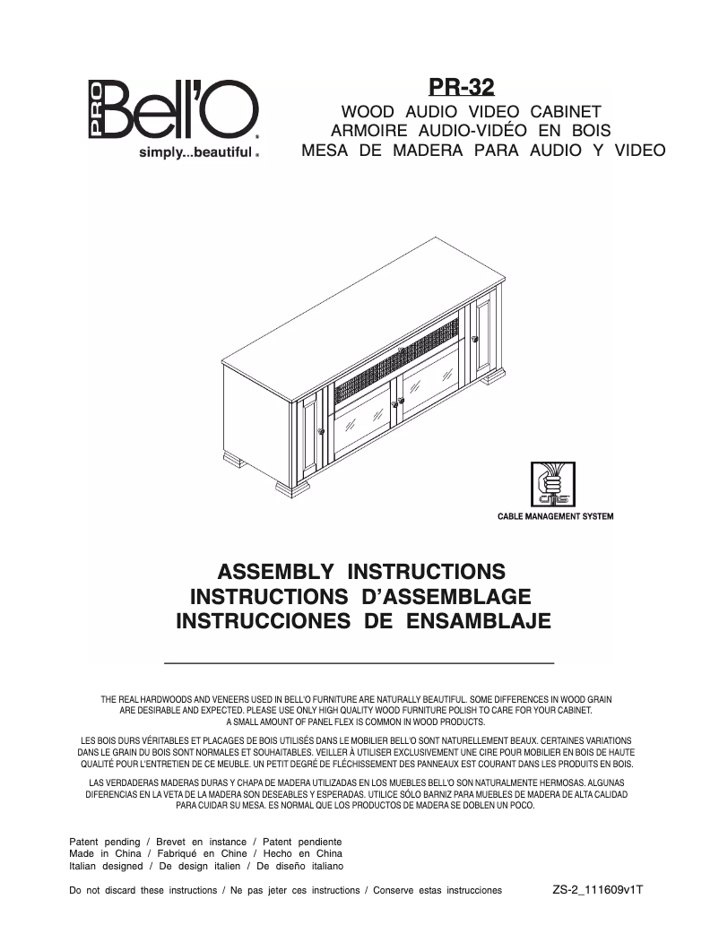 Page 1 de la notice Manuel utilisateur Bell'O PR-32