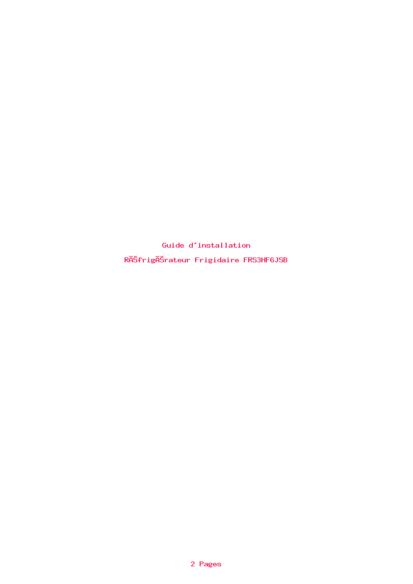 Page 1 de la notice Guide d'installation Frigidaire FRS3HF6JSB