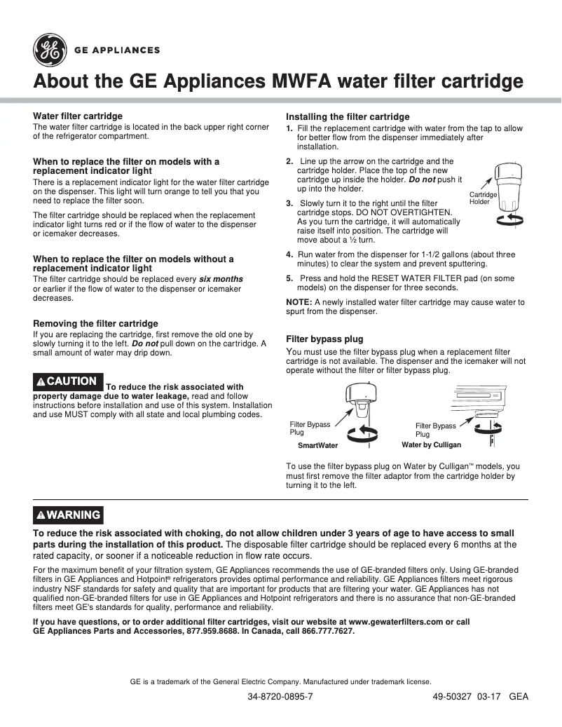 Página 1 del manual Manual de uso y mantenimiento GE MWFA