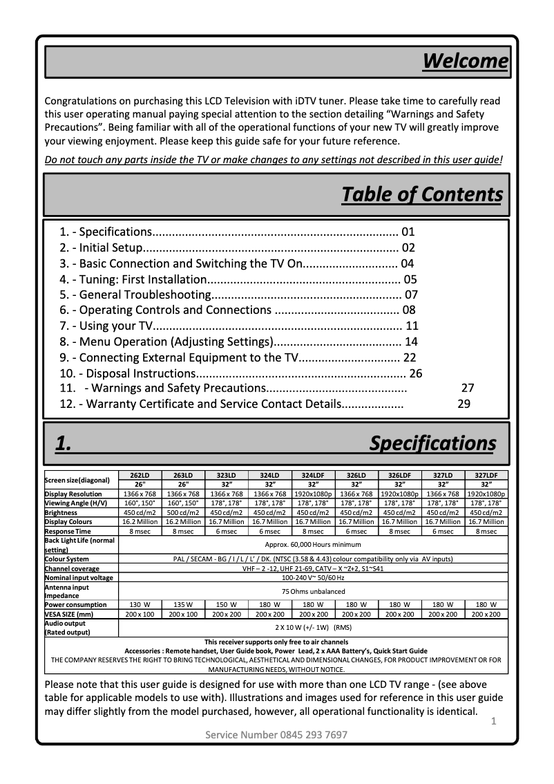 Página 1 del manual Manual de usuario Videocon VU324LDF