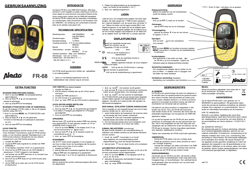 Page 1 de la notice Manuel utilisateur Alecto FR-68