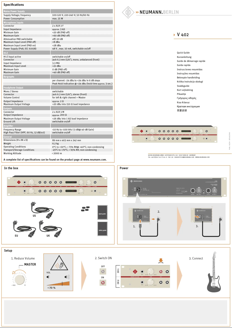 Page 1 de la notice Guide de démarrage rapide Neumann V 402