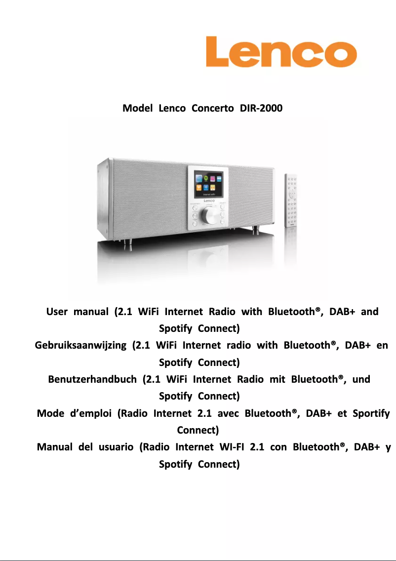 Page 1 de la notice Manuel utilisateur Lenco Concerto DIR-2000