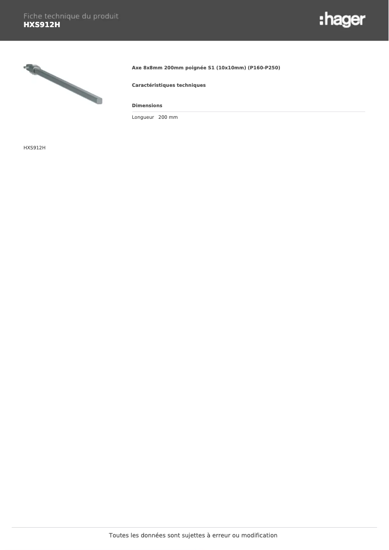 Página 1 del manual Ficha técnica Hager HXS912H