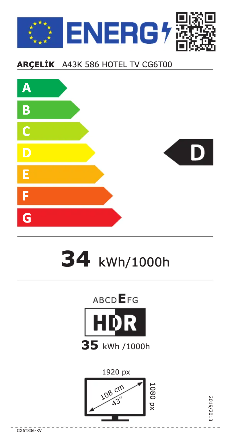 Page 1 de la notice Label énergétique Arçelik A43K 586