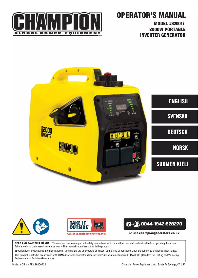 Page 1 de la notice Manuel utilisateur Champion 82001I-E