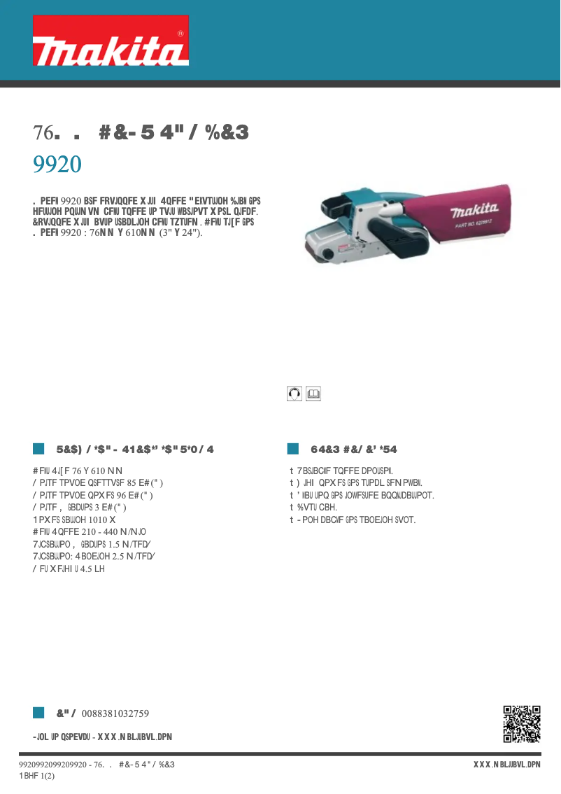 Page 1 de la notice Fiche technique Makita 9920