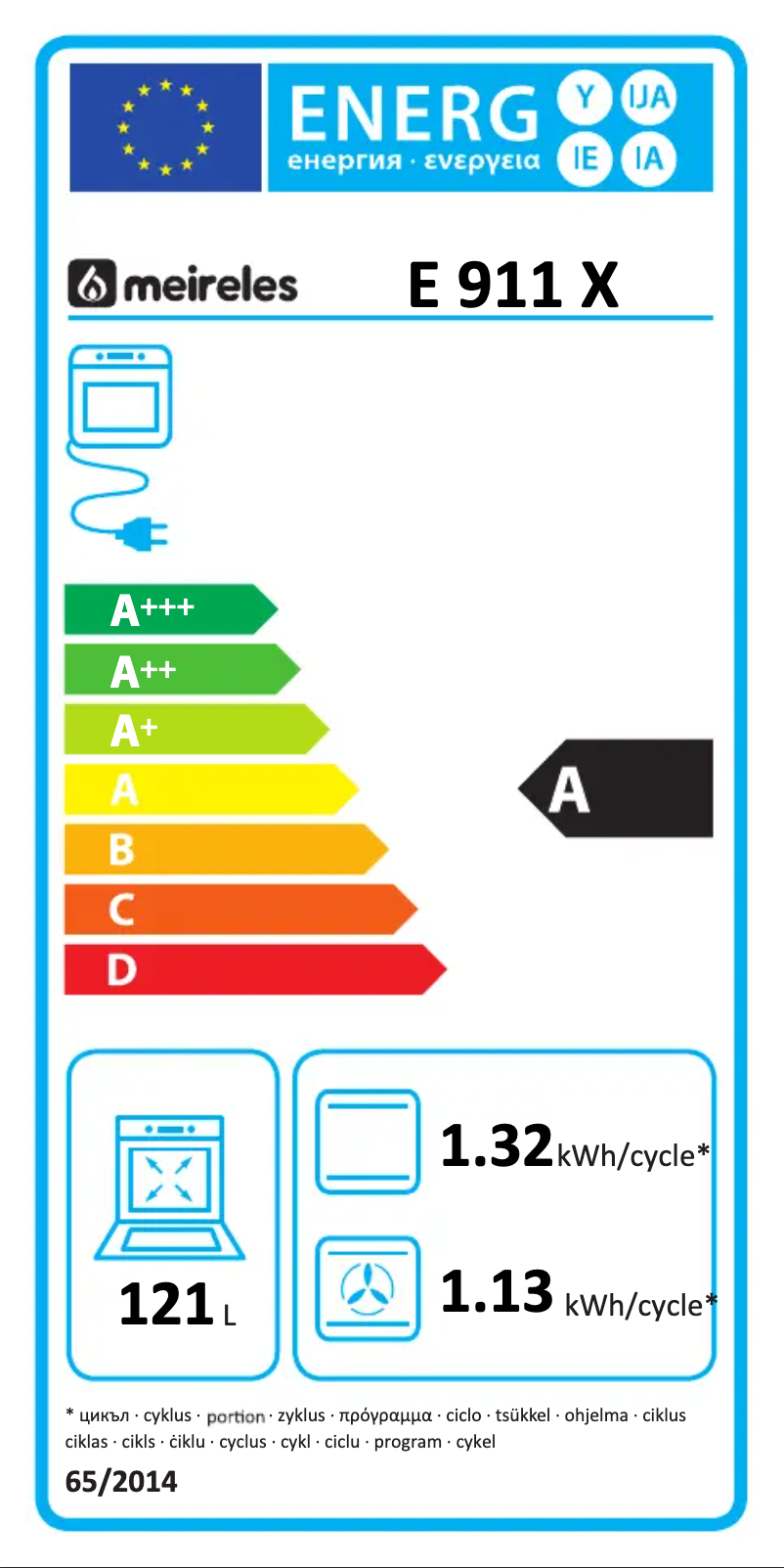 Page 1 of the manual Energy Label Meireles E 915 X