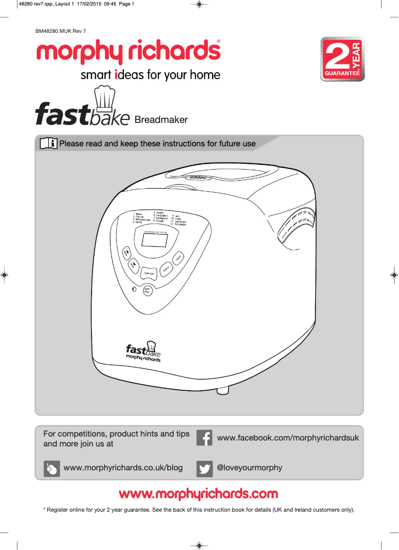 Page 1 de la notice Manuel utilisateur Morphy Richards Fastbake Cooltouch 48280