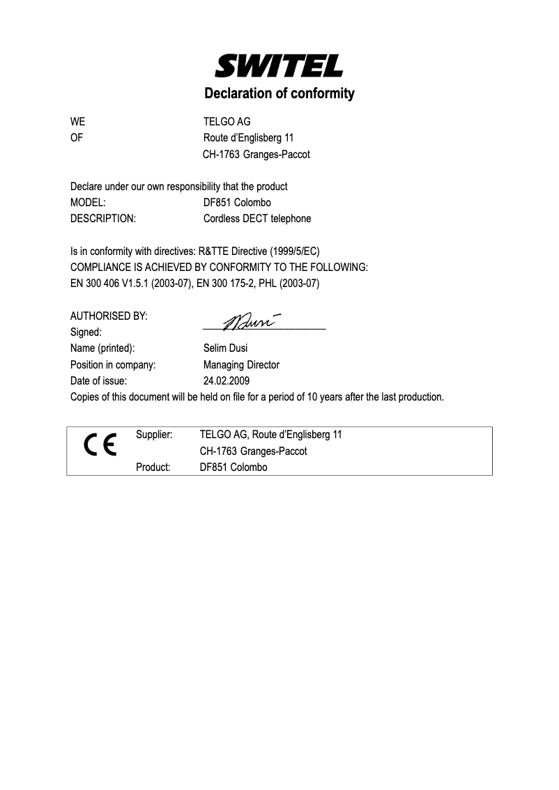 Página nº 1 - Manual de usuario Switel DF 851