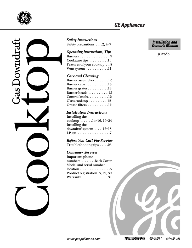 Page 1 of the manual Use and Maintenance Manual GE Profile JGP656WBWW